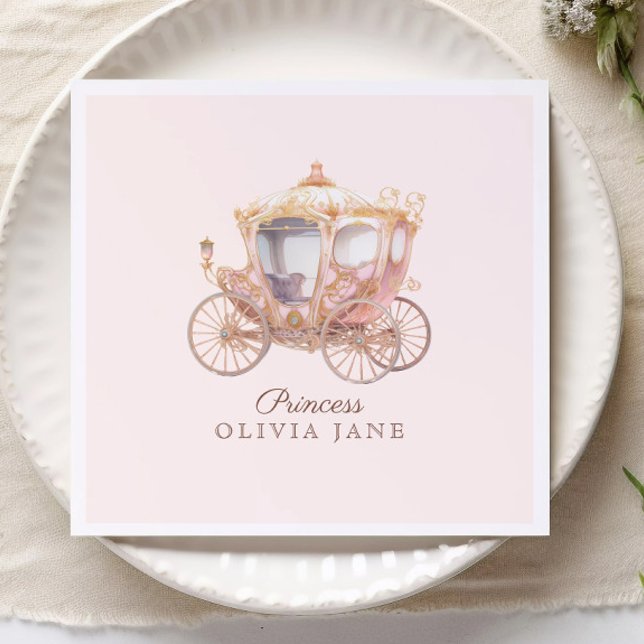 Pink Gold Princess Carriage Fairytale Birthday Napkin (Creator Uploaded)
