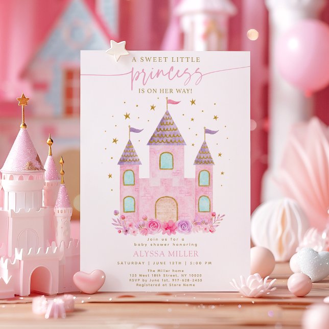 Pink Gold Princess Castle Baby Shower Invitation (Creator Uploaded)