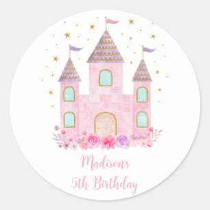 Pink Gold Princess Castle Birthday Classic Round Sticker
