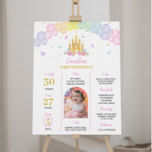 Pink Gold Princess Castle Birthday Milestone Sign