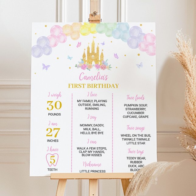 Pink Gold Princess Castle Birthday Milestone Sign (Creator Uploaded)
