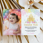 Pink Gold Princess Castle Birthday Thank You Card<br><div class="desc">Our Pink Princess Castle Thank You Cards are the perfect way to show gratitude and appreciation to your guests for celebrating with you. The design features a festive and colourful layout with space for a personalised message or a "thank you" note. They are perfect for sending out after the party...</div>