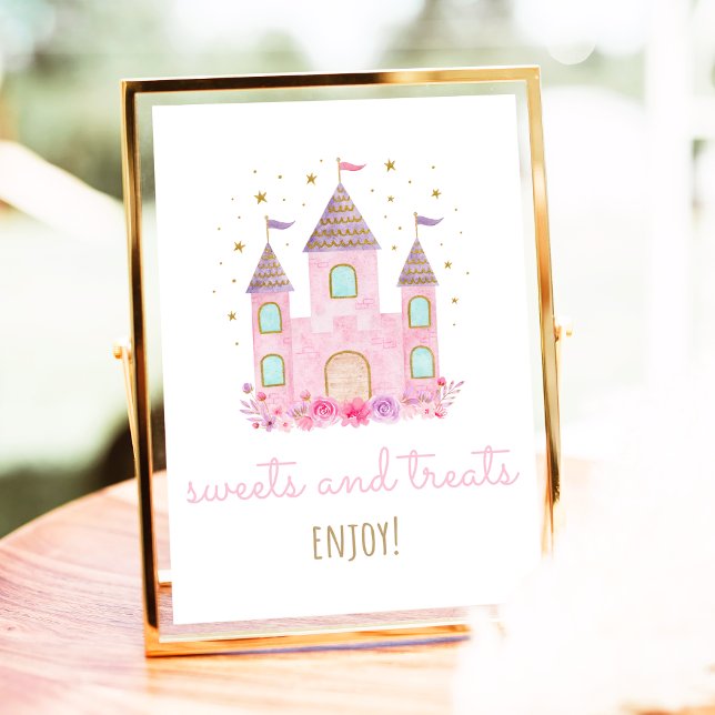 Pink Gold Princess Castle Birthday Treats Sign (Creator Uploaded)