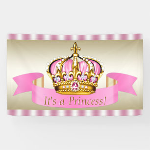Pink Gold Princess Crown Baby Shower Banner