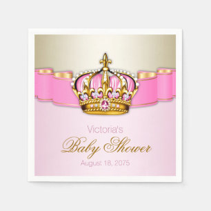 Pink Gold Princess Crown Baby Shower Napkin
