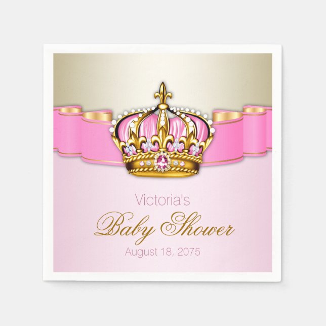 Pink Gold Princess Crown Baby Shower Napkin (Front)