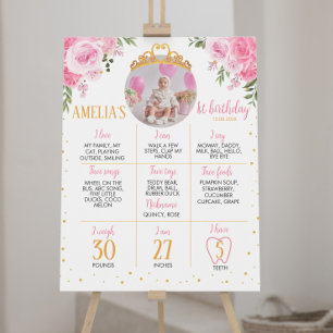 Pink Gold Princess Crown Birthday Milestone Sign