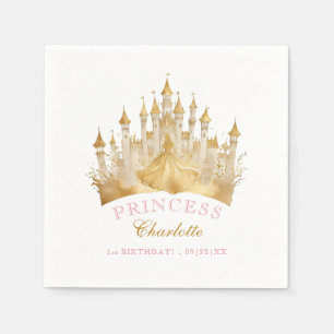 Pink & Gold Princess Crown Birthday Party Napkin
