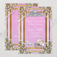 Pink Gold Princess Crown & Carriage Quinceañera