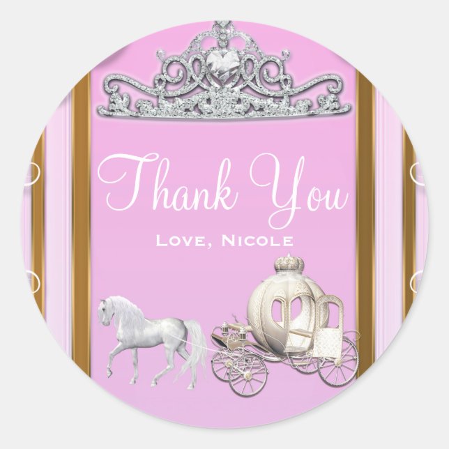 Pink Gold Princess Crown & Carriage Sweet 16 Party Classic Round Sticker (Front)