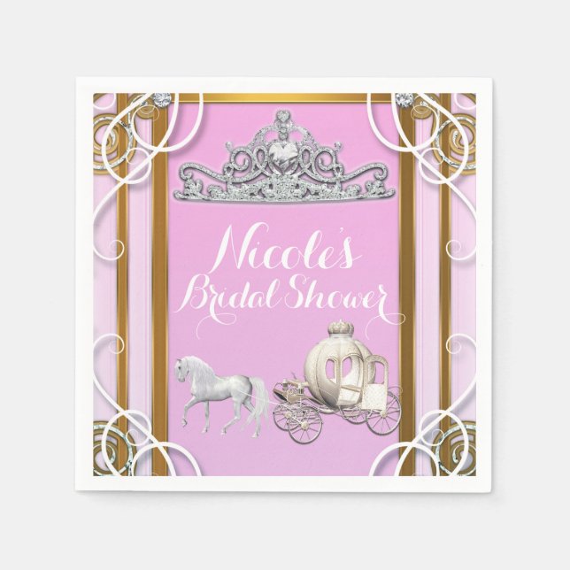 Pink Gold Princess Crown & Carriage Sweet 16 Party Napkin (Front)