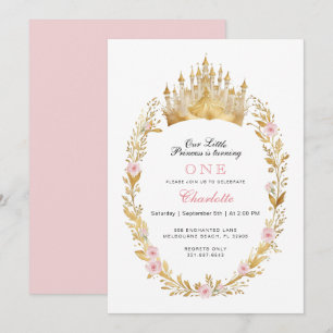 Pink & Gold Princess Crown Fairytale Birthday Invitation