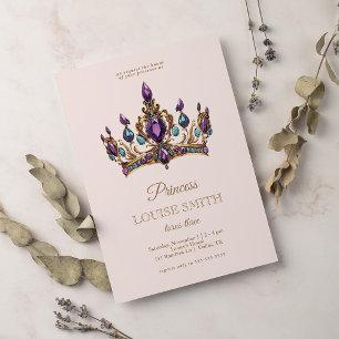 Pink Gold Princess Crown Fairytale Birthday Party Invitation