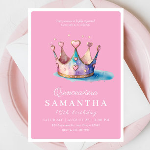 Pink Gold Princess Crown Fairytale Birthday Party Invitation