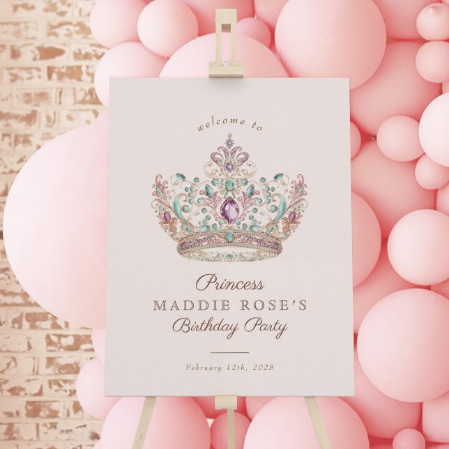 Pink Gold Princess Crown Fairytale Birthday Sign (Creator Uploaded)