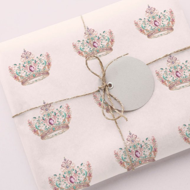 Pink Gold Princess Crown Fairytale Birthday Wrapping Paper (Creator Uploaded)