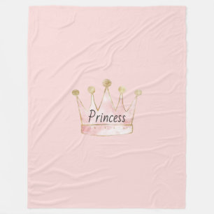 Pink Gold Princess Crown Fleece Blanket