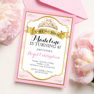 Pink Gold Princess Crown Princess Birthday Invitation
