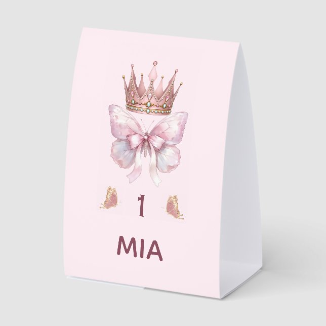 Pink Gold Princess Crown Table Numbers Card (Front)
