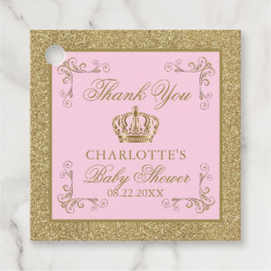 Pink Gold Princess Crown Tiara Baby Shower Favour Tags