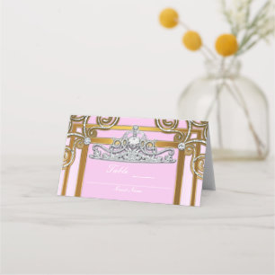 Pink & Gold Princess Crown Tiara Party Seating Place Card