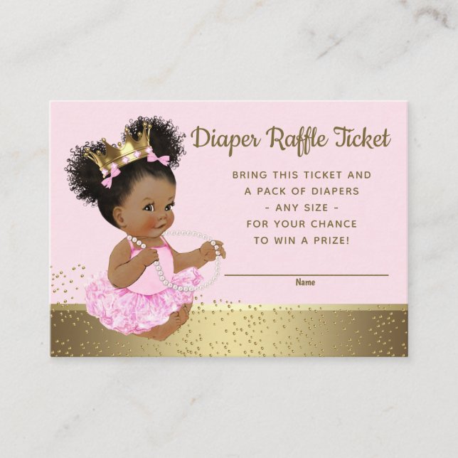 Pink Gold Princess Diaper Raffle Tickets Enclosure Card (Front)
