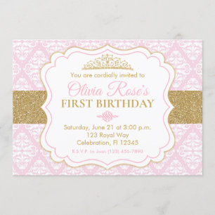 Pink & Gold Princess First Birthday Invitation