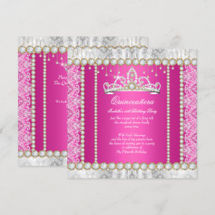 Pink Gold Princess Quinceanera Diamond Lace Invitation