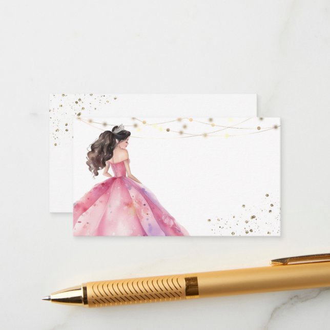 Pink Gold Princess Quinceañera Enclosure Card (Front/Back In Situ)