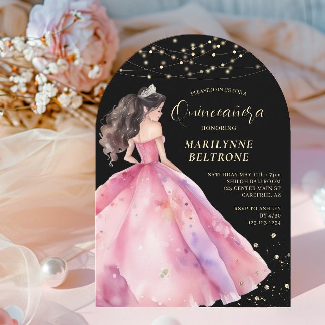 Pink Gold Princess Quinceañera Invitation (Creator Uploaded)