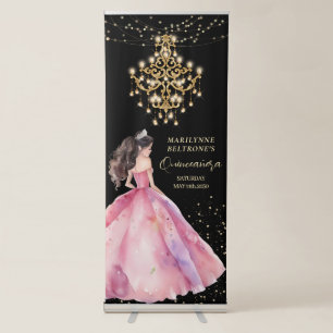 Pink Gold Princess Quinceañera Retractable Banner