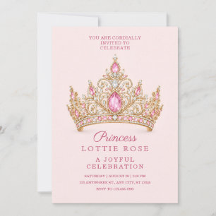 Pink Gold Princess Tiara Birthday Invitation