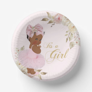 Pink Gold Princess Tutu Baby Shower Paper Plate