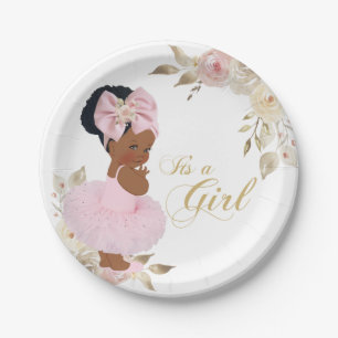 Pink Gold Princess Tutu Baby Shower Paper Plate