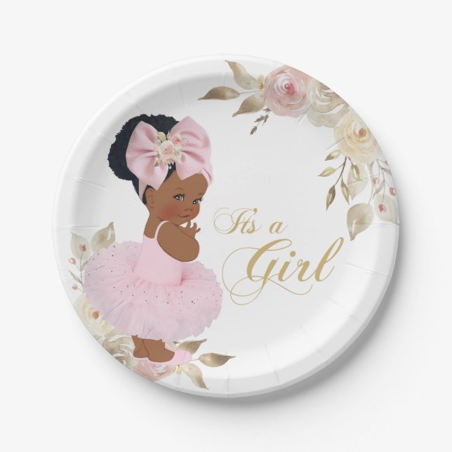 Pink Gold Princess Tutu Baby Shower Paper Plate (Front)
