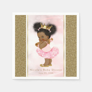 Pink Gold Princess Vintage Black Baby Girl Shower Napkin