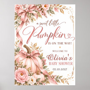 Pink Gold Pumpkin Baby Shower Sign Poster