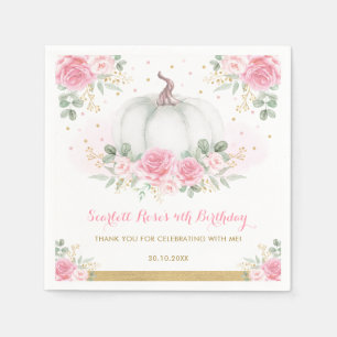 Pink Gold Pumpkin Fall Autumn Floral Baby Shower Napkin