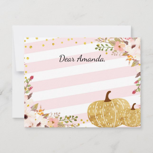 Pink Gold Pumpkin Time Capsule Note Card Guestbook (Front)