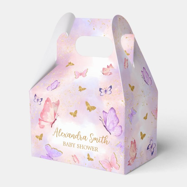 Pink Gold Purple Butterfly Baby Shower Favour Box (Front Side)