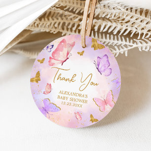 Pink Gold Purple Butterfly Baby Shower Favour Tags