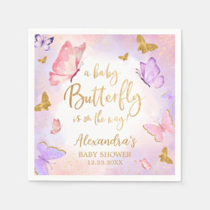 Pink Gold Purple Butterfly Baby Shower Napkin