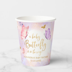 Pink Gold Purple Butterfly Baby Shower Paper Cups
