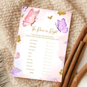 Pink Gold Purple Butterfly Baby Shower Price Game