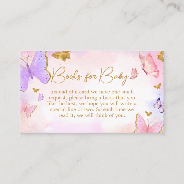 Pink Gold Purple Butterfly Books for Baby Enclosure Card (Front)
