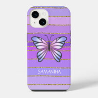 Pink gold purple butterfly stripes girls name