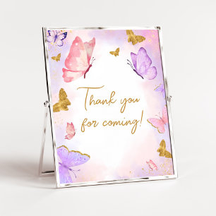 Pink Gold Purple Butterfly Thank you for Coming Poster