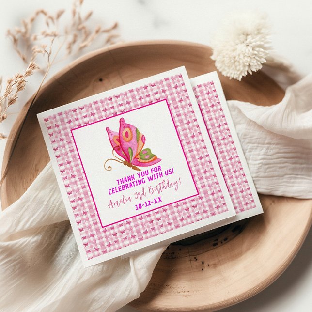 Pink gold purple elegant butterfly girl birthday napkin (Creator Uploaded)