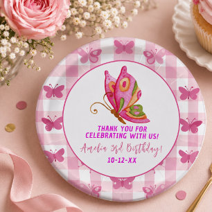 Pink gold purple elegant butterfly girl birthday paper plate