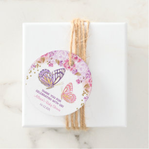 Pink gold purple floral Butterfly baby shower Favour Tags